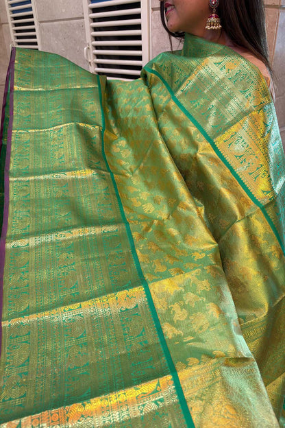 Green Kanjeevaram Handloom Pure Silk Dupatta - Luxurion World