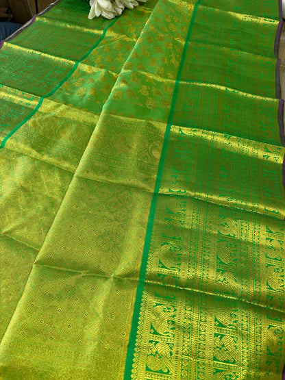 Green Kanjeevaram Handloom Pure Silk Dupatta - Luxurion World