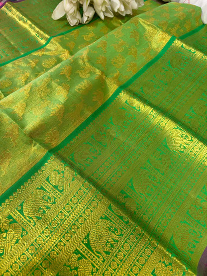 Green Kanjeevaram Handloom Pure Silk Dupatta - Luxurion World