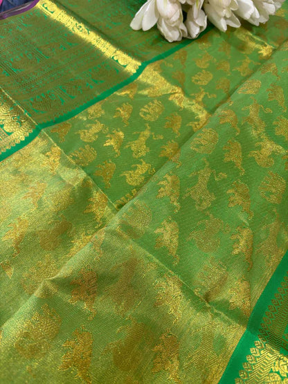 Green Kanjeevaram Handloom Pure Silk Dupatta - Luxurion World