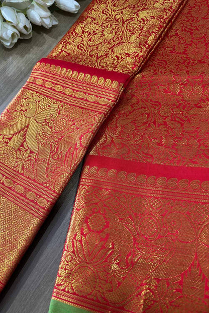 Stunning Red Kanjeevaram Handloom Pure Silk Dupatta for Women - Luxurion World