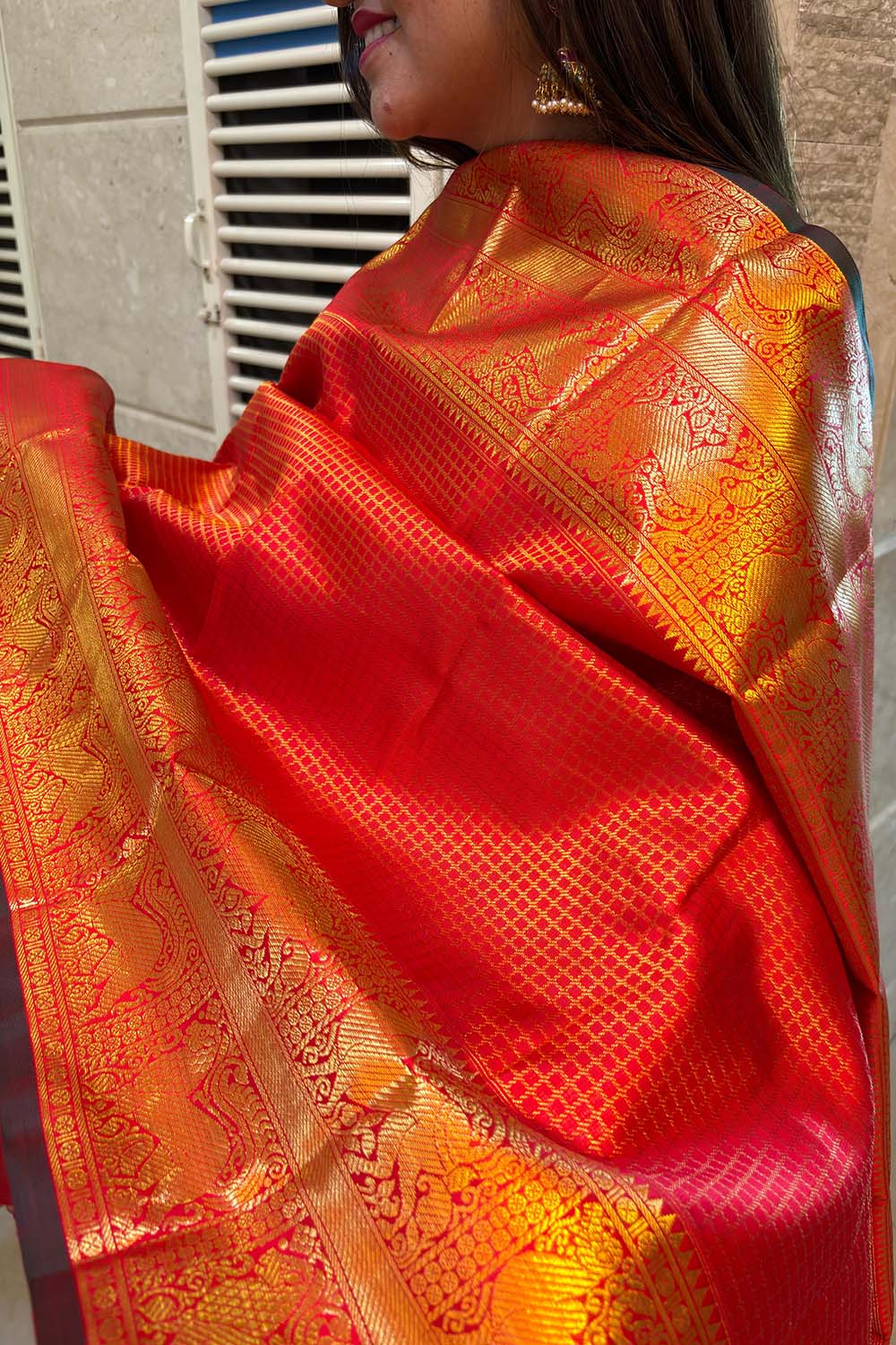 Stunning Red Handloom Kanjeevaram Pure Silk Checks Design Dupatta - Luxurion World