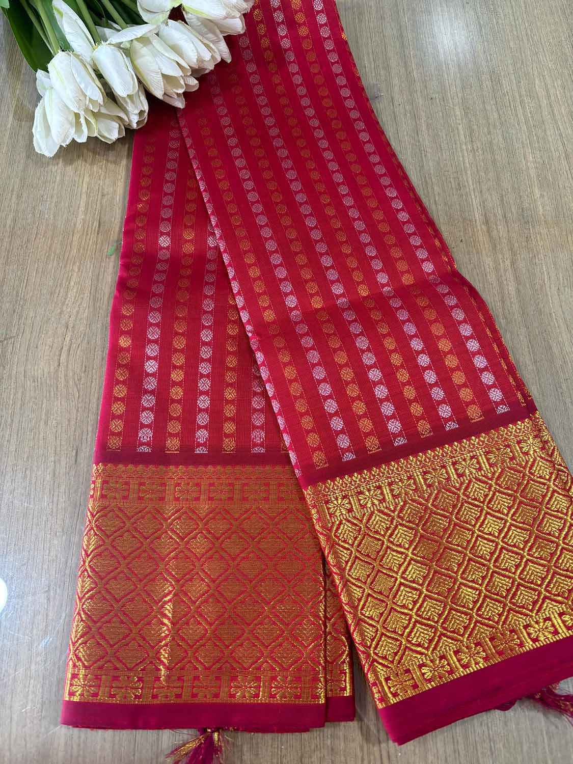 Stunning Reddish Pink Handloom Kanjeevaram Pure Silk Sona Roopa Dupatta - Luxurion World