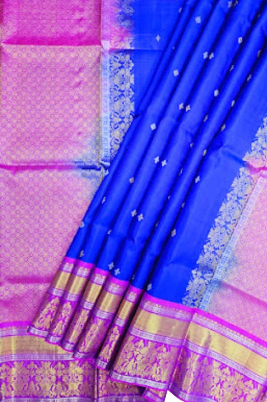 Blue Kanjeevaram Handloom Silk Dupatta - Pure Elegance