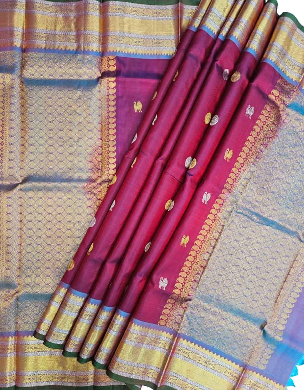 Maroon Kanjeevaram Silk Dupatta - Handloom Pure Elegance - Luxurion World