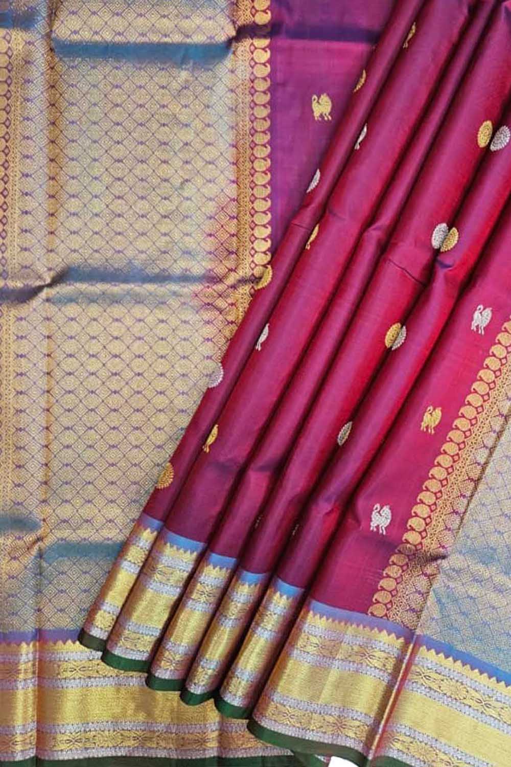 Maroon Kanjeevaram Silk Dupatta - Handloom Pure Elegance - Luxurion World