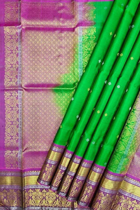 Green Kanjeevaram Silk Dupatta - Handloom Pure Elegance