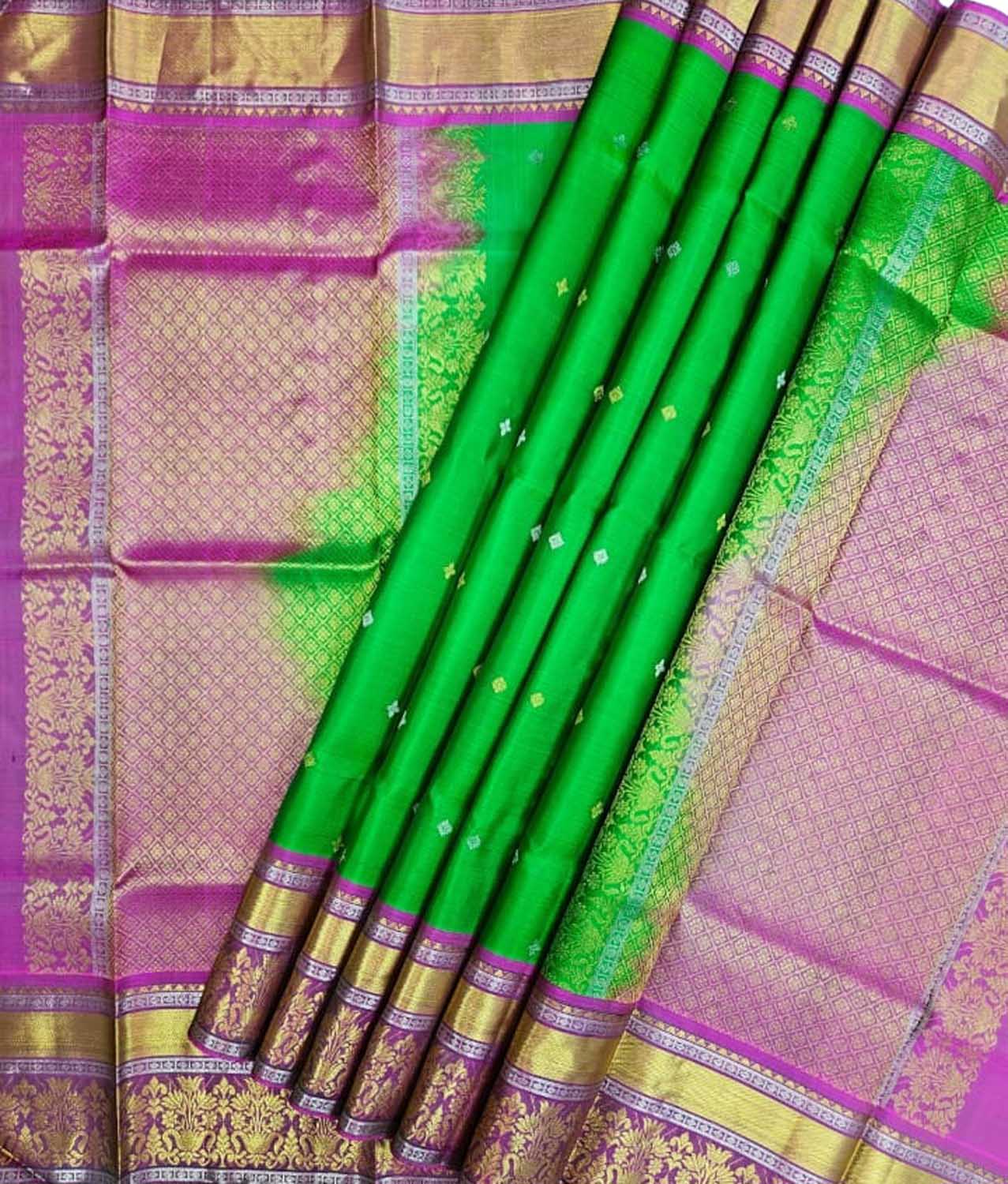 Green Kanjeevaram Silk Dupatta - Handloom Pure Elegance - Luxurion World