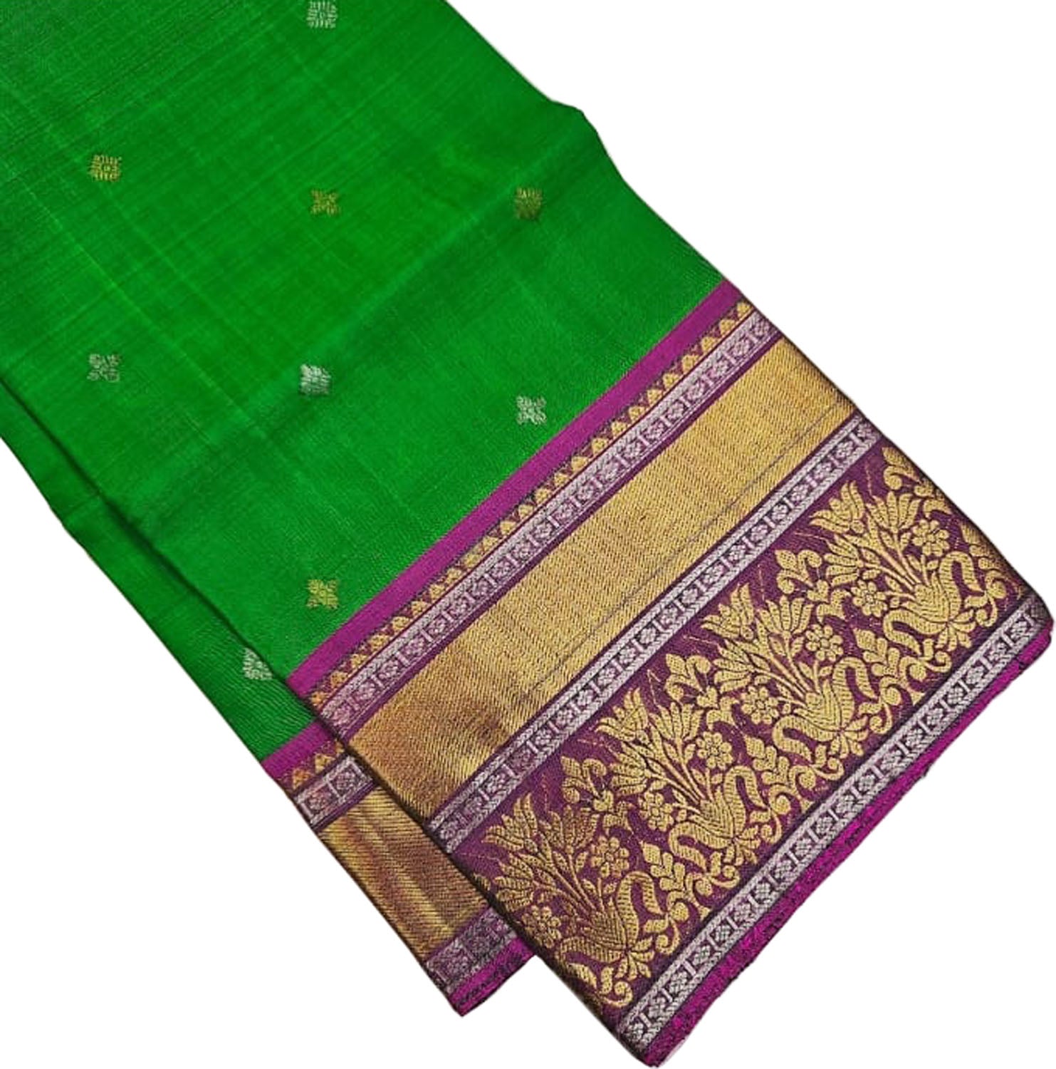Green Kanjeevaram Silk Dupatta - Handloom Pure Elegance - Luxurion World
