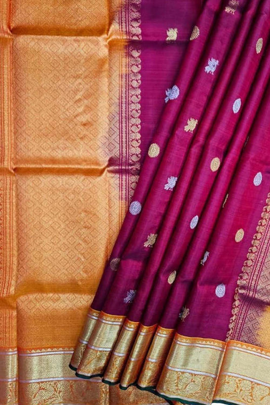 Maroon Kanjeevaram Silk Dupatta - Handloom Pure Elegance - Luxurion World