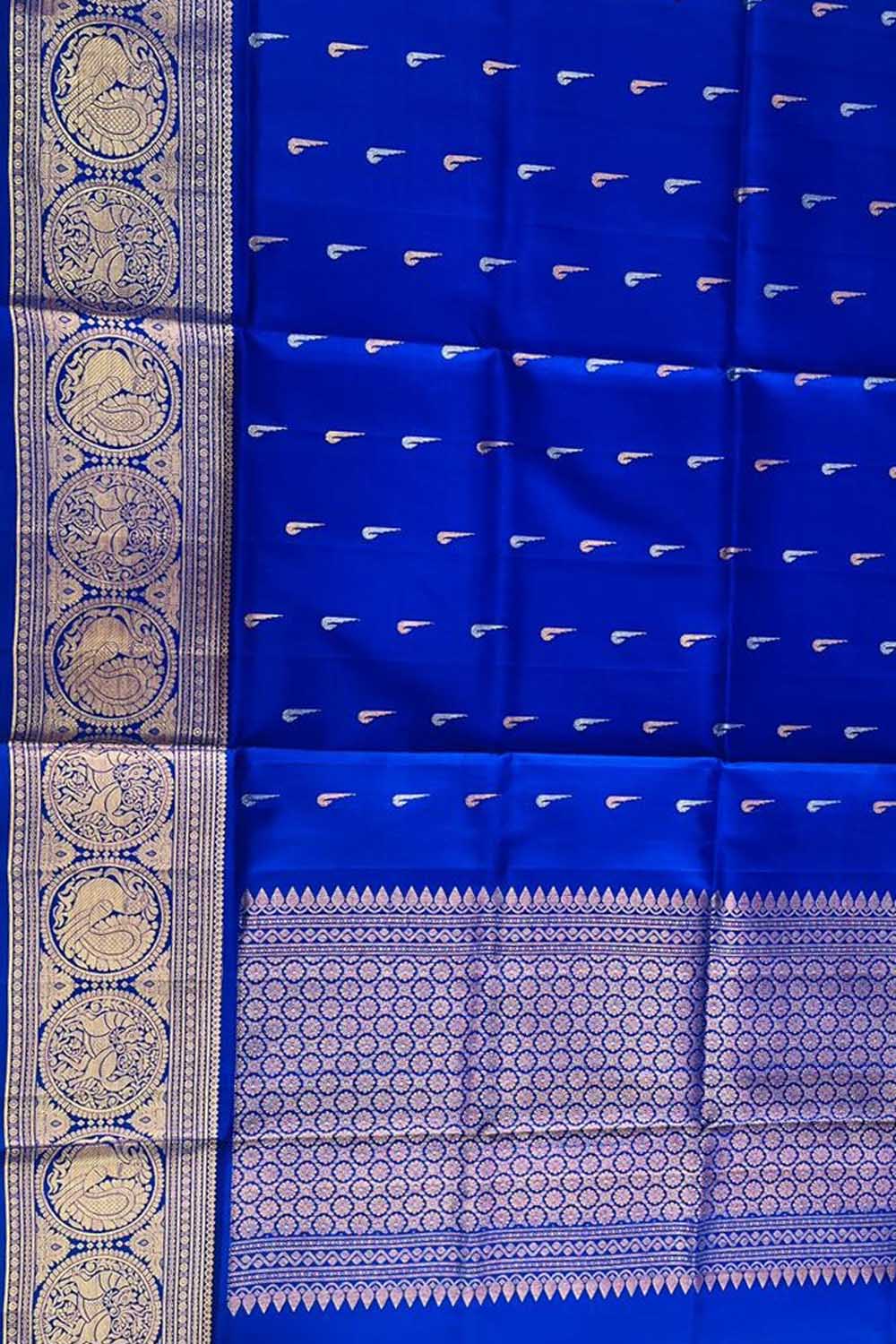 Blue Pure Kanjeevaram Gadwal Silk Handloom Dupatta - Luxurion World
