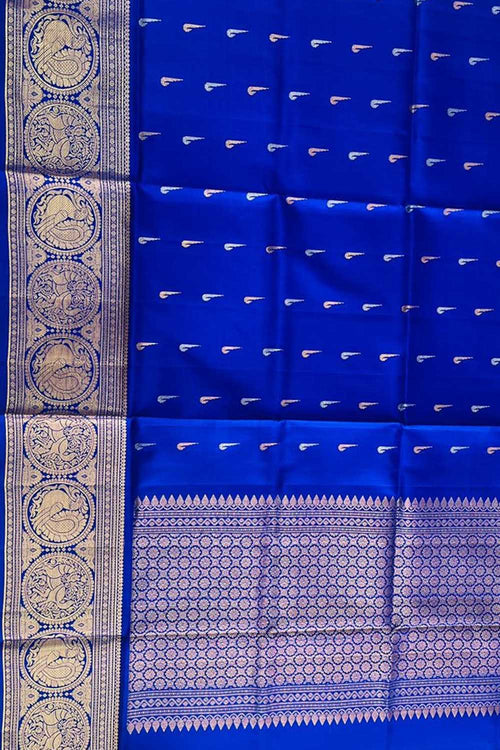 Blue Pure Kanjeevaram Gadwal Silk Handloom Dupatta - Luxurion World