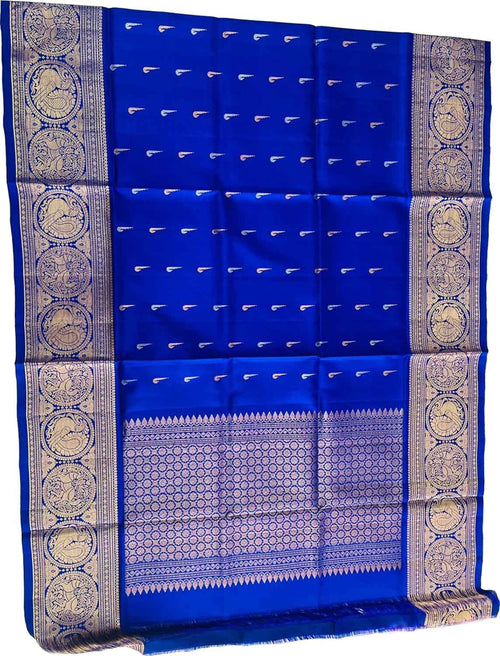 Blue Pure Kanjeevaram Gadwal Silk Handloom Dupatta - Luxurion World
