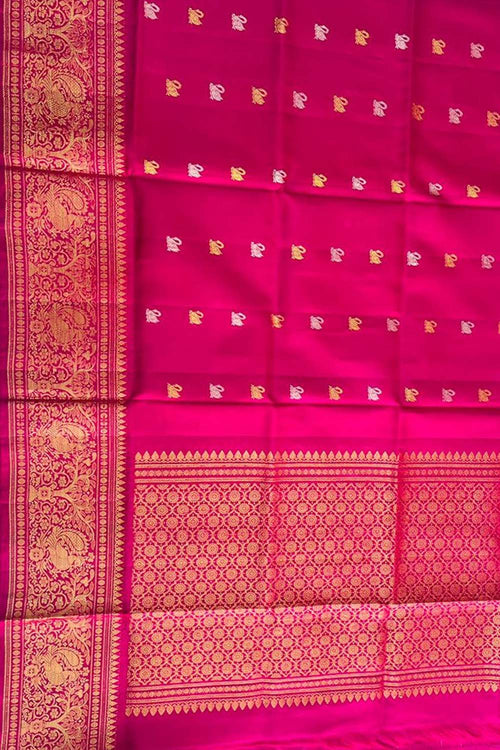 Exquisite Pink Pure Kanjeevaram Gadwal Silk Handloom Dupatta - Luxurion World