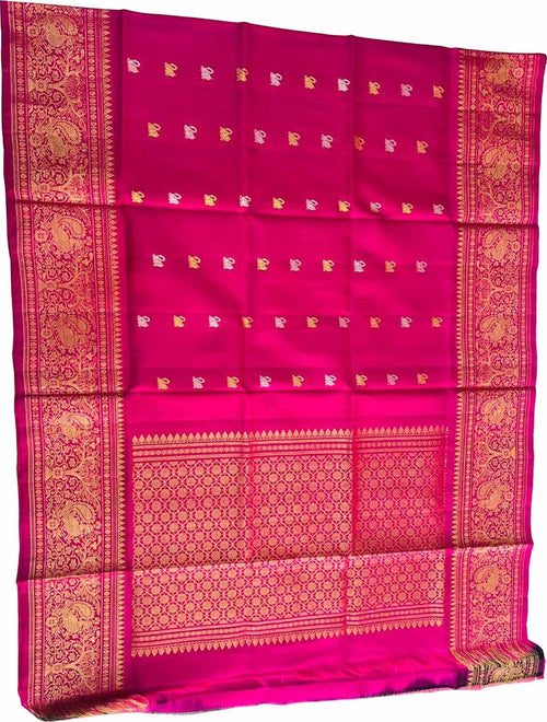 Exquisite Pink Pure Kanjeevaram Gadwal Silk Handloom Dupatta - Luxurion World