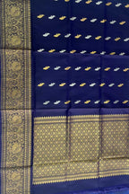 Blue Pure Kanjeevaram Gadwal Silk Handloom Dupatta - Luxurion World