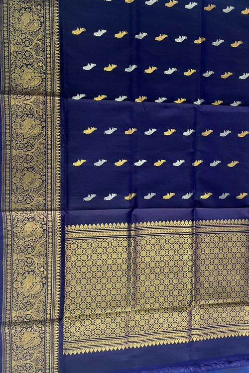 Blue Pure Kanjeevaram Gadwal Silk Handloom Dupatta - Luxurion World