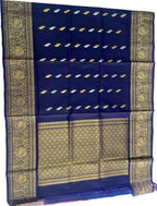 Blue Pure Kanjeevaram Gadwal Silk Handloom Dupatta - Luxurion World
