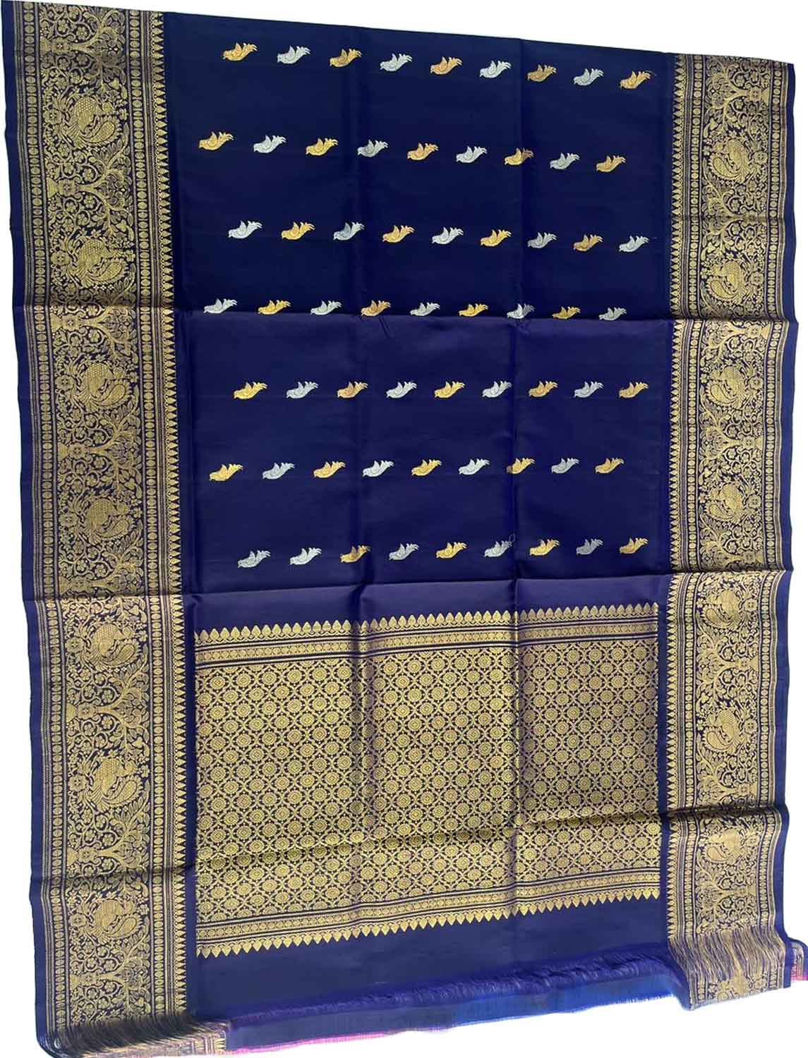 Blue Pure Kanjeevaram Gadwal Silk Handloom Dupatta - Luxurion World