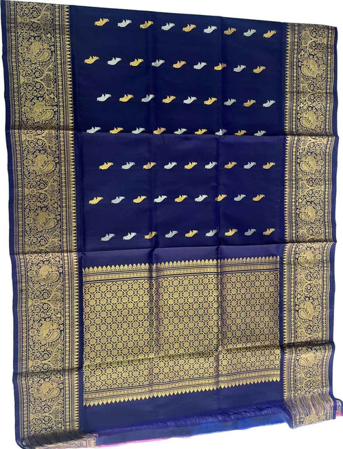 Blue Pure Kanjeevaram Gadwal Silk Handloom Dupatta - Luxurion World