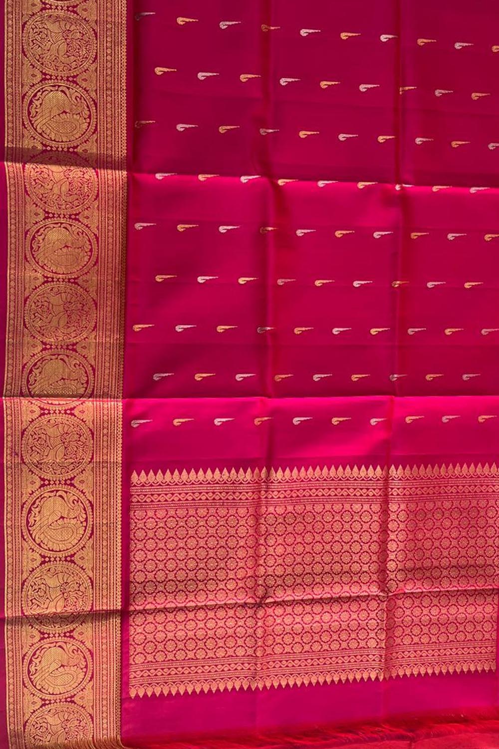 Exquisite Pink Pure Kanjeevaram Gadwal Silk Handloom Dupatta - Luxurion World