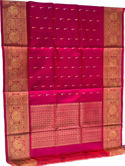 Exquisite Pink Pure Kanjeevaram Gadwal Silk Handloom Dupatta - Luxurion World
