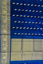 Blue Pure Kanjeevaram Gadwal Silk Handloom Dupatta - Luxurion World