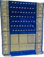 Blue Pure Kanjeevaram Gadwal Silk Handloom Dupatta - Luxurion World