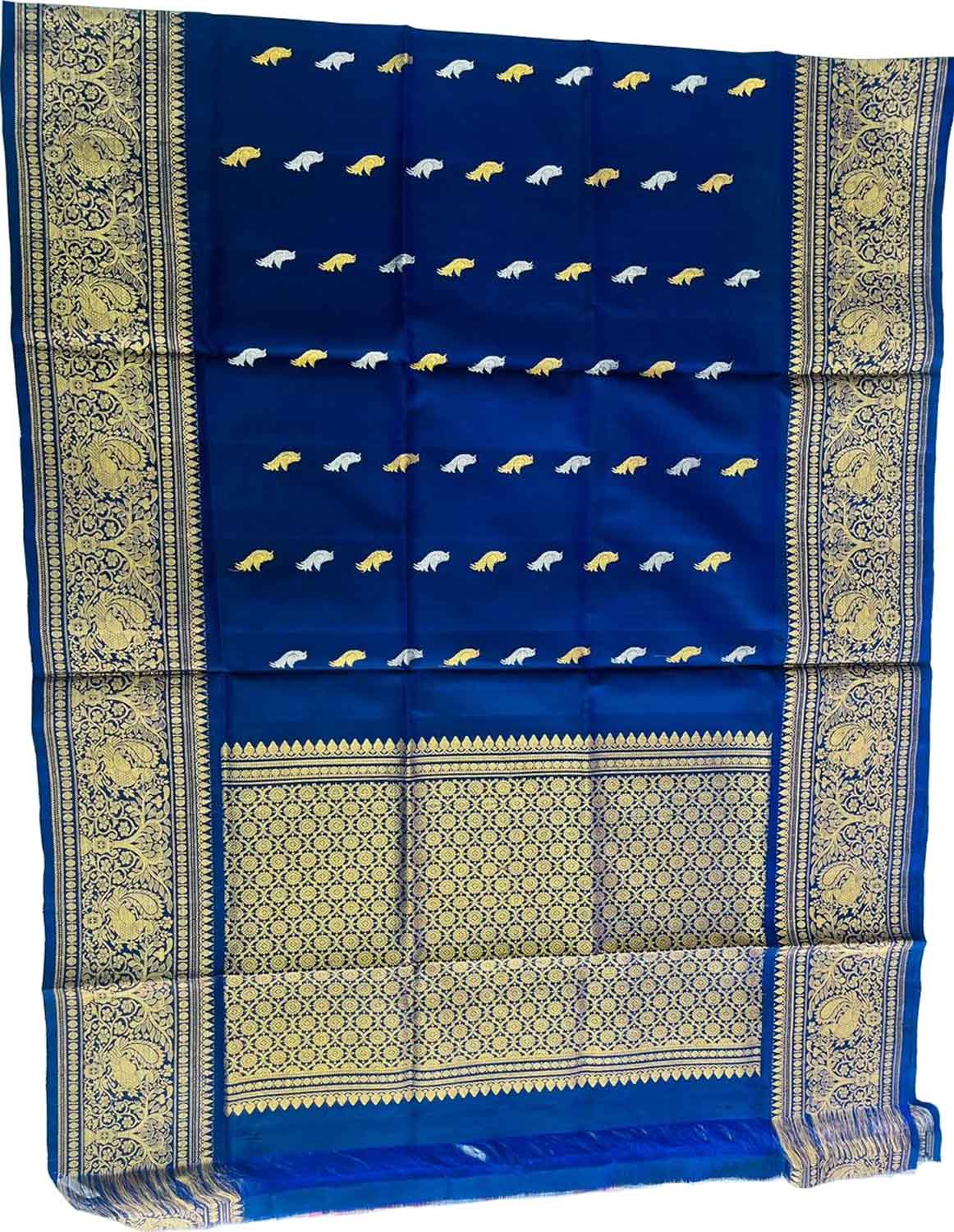 Blue Pure Kanjeevaram Gadwal Silk Handloom Dupatta - Luxurion World