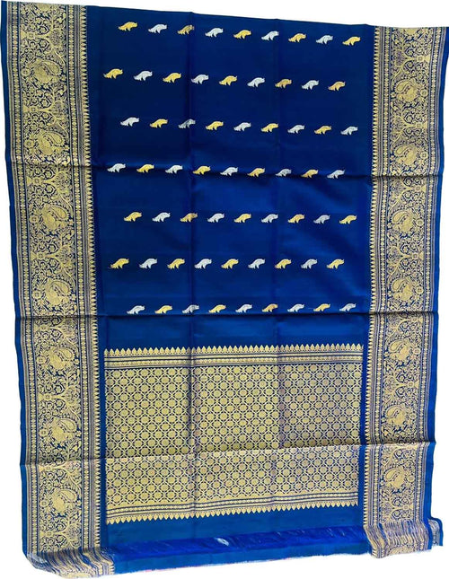 Blue Pure Kanjeevaram Gadwal Silk Handloom Dupatta - Luxurion World
