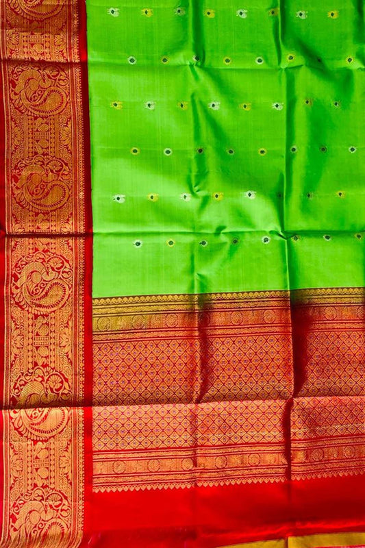 PD1K2SG225121906 Green Pure Kanjeevaram Gadwal Silk Handloom Dupatta