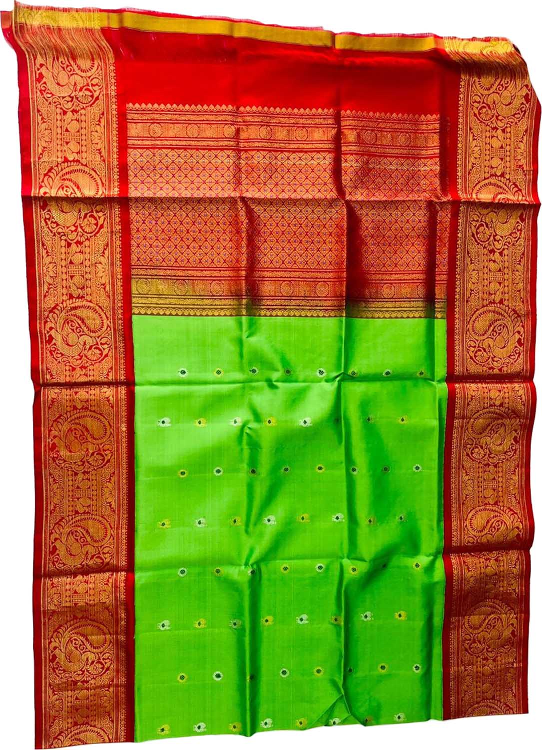 Green Pure Kanjeevaram Gadwal Silk Handloom Dupatta - Luxurion World