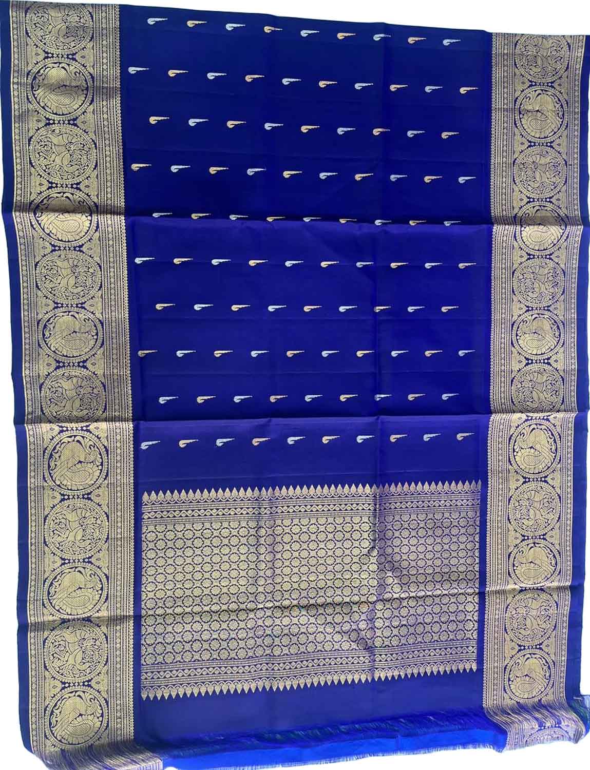 Blue Pure Kanjeevaram Gadwal Silk Handloom Dupatta - Luxurion World
