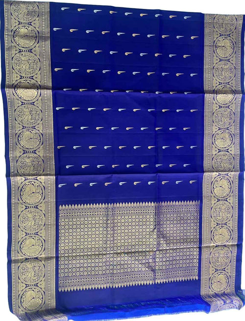 Blue Pure Kanjeevaram Gadwal Silk Handloom Dupatta - Luxurion World