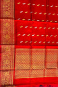Red Pure Kanjeevaram Gadwal Silk Handloom Dupatta - Luxurion World