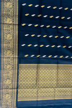 Blue Pure Kanjeevaram Gadwal Silk Handloom Dupatta - Luxurion World