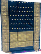 Blue Pure Kanjeevaram Gadwal Silk Handloom Dupatta - Luxurion World