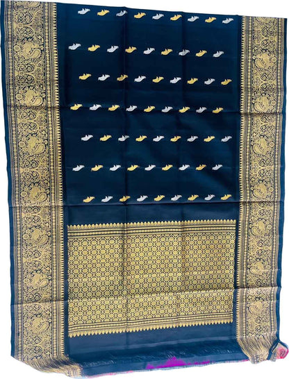 Blue Pure Kanjeevaram Gadwal Silk Handloom Dupatta