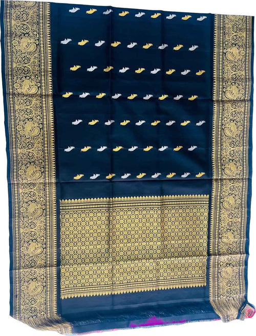 Blue Pure Kanjeevaram Gadwal Silk Handloom Dupatta - Luxurion World