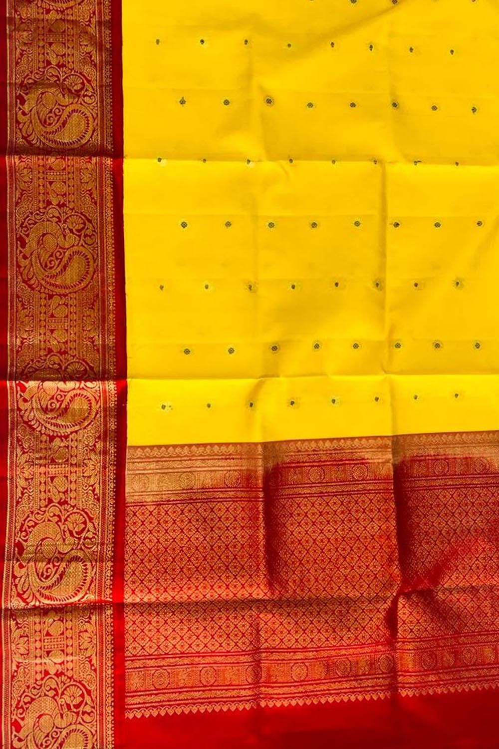 Yellow Pure Kanjeevaram Gadwal Silk Handloom Dupatta - Luxurion World