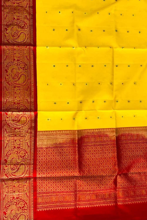 Yellow Pure Kanjeevaram Gadwal Silk Handloom Dupatta - Luxurion World