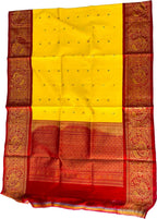 Yellow Pure Kanjeevaram Gadwal Silk Handloom Dupatta - Luxurion World