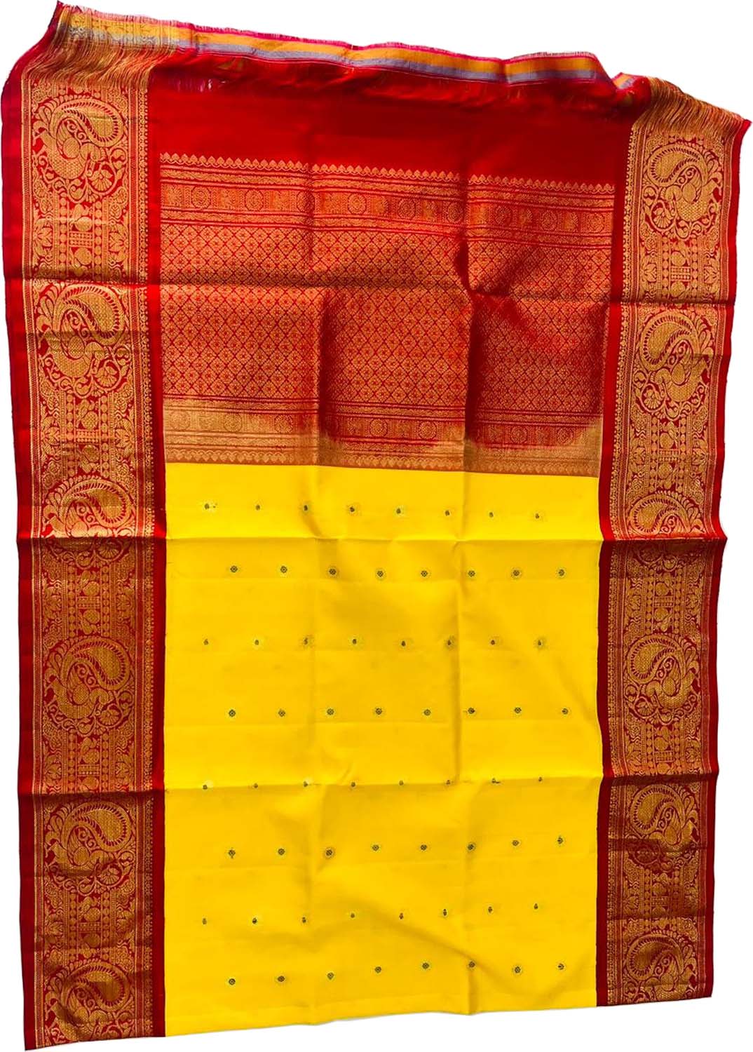 Yellow Pure Kanjeevaram Gadwal Silk Handloom Dupatta - Luxurion World