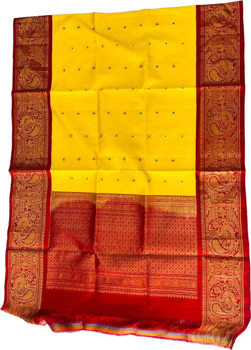 Yellow Pure Kanjeevaram Gadwal Silk Handloom Dupatta - Luxurion World