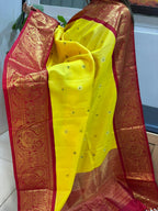 Yellow Pure Kanjeevaram Gadwal Silk Handloom Dupatta - Luxurion World
