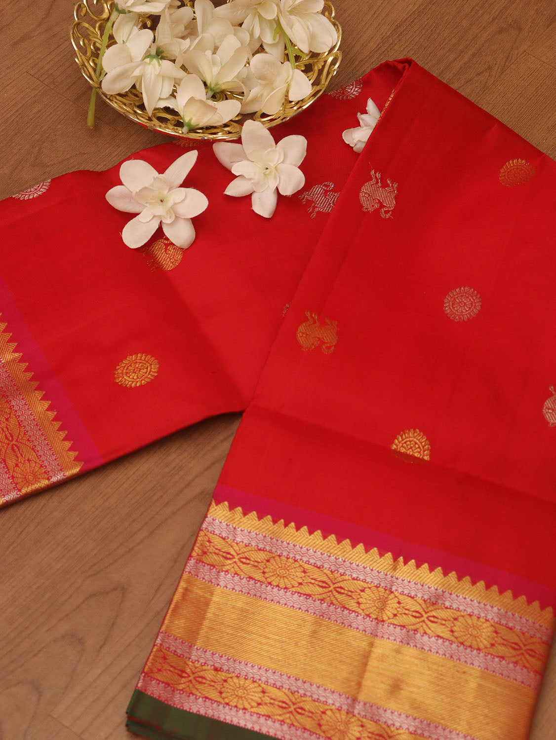 Red Kanjeevaram Handloom Pure Silk Dupatta