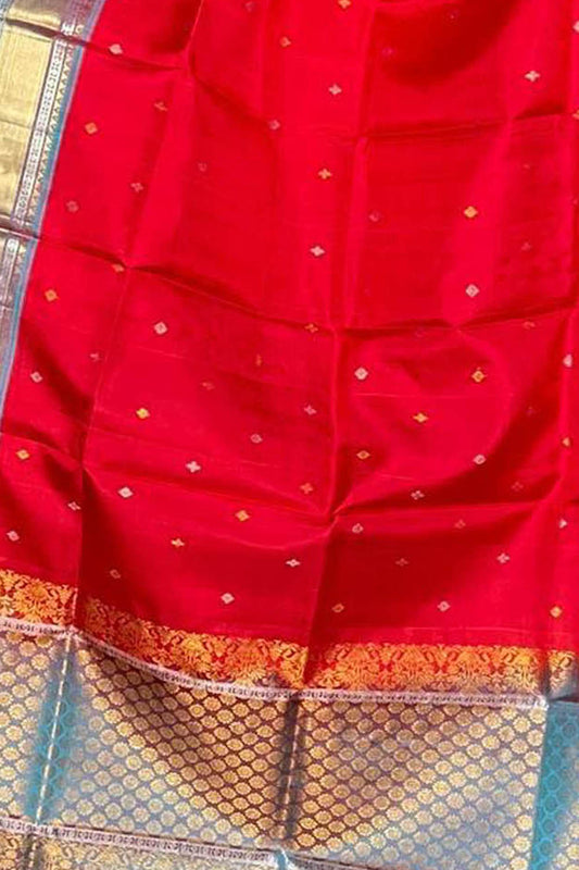 Stunning Red Kanjeevaram Silk Dupatta - Handloom Pure - Luxurion World