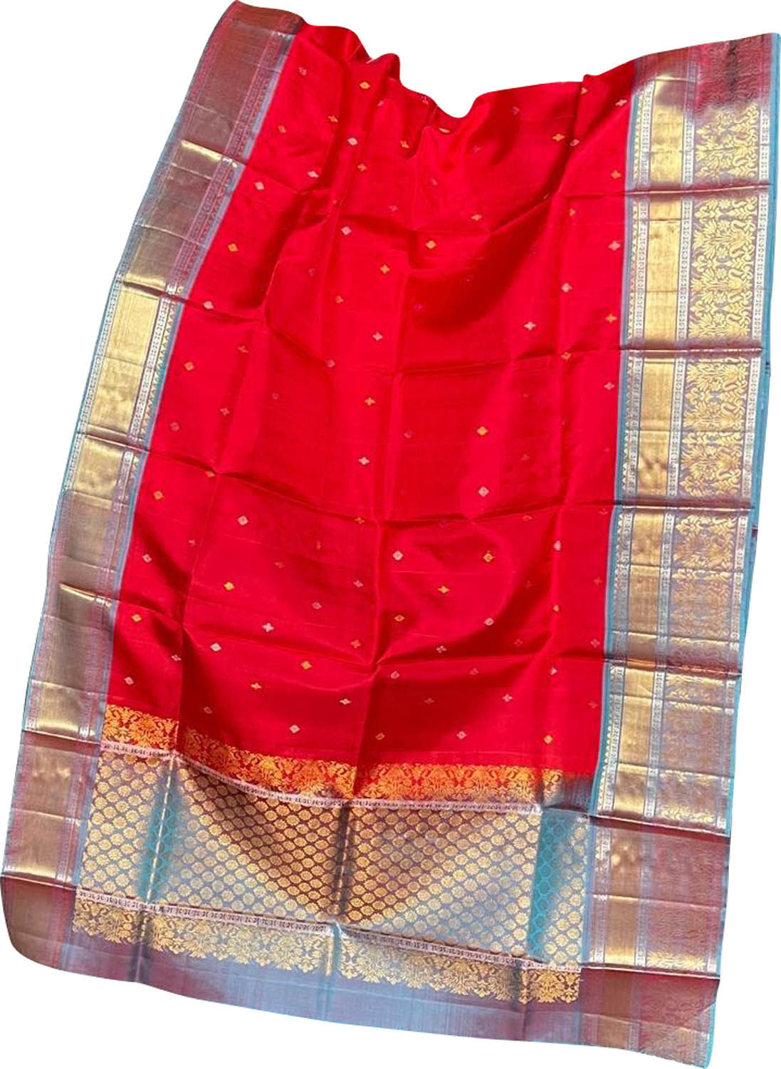 Stunning Red Kanjeevaram Silk Dupatta - Handloom Pure - Luxurion World