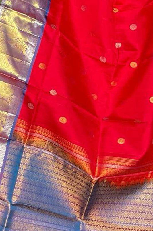 Exquisite Red Kanjeevaram Silk Dupatta - Handloom Beauty - Luxurion World