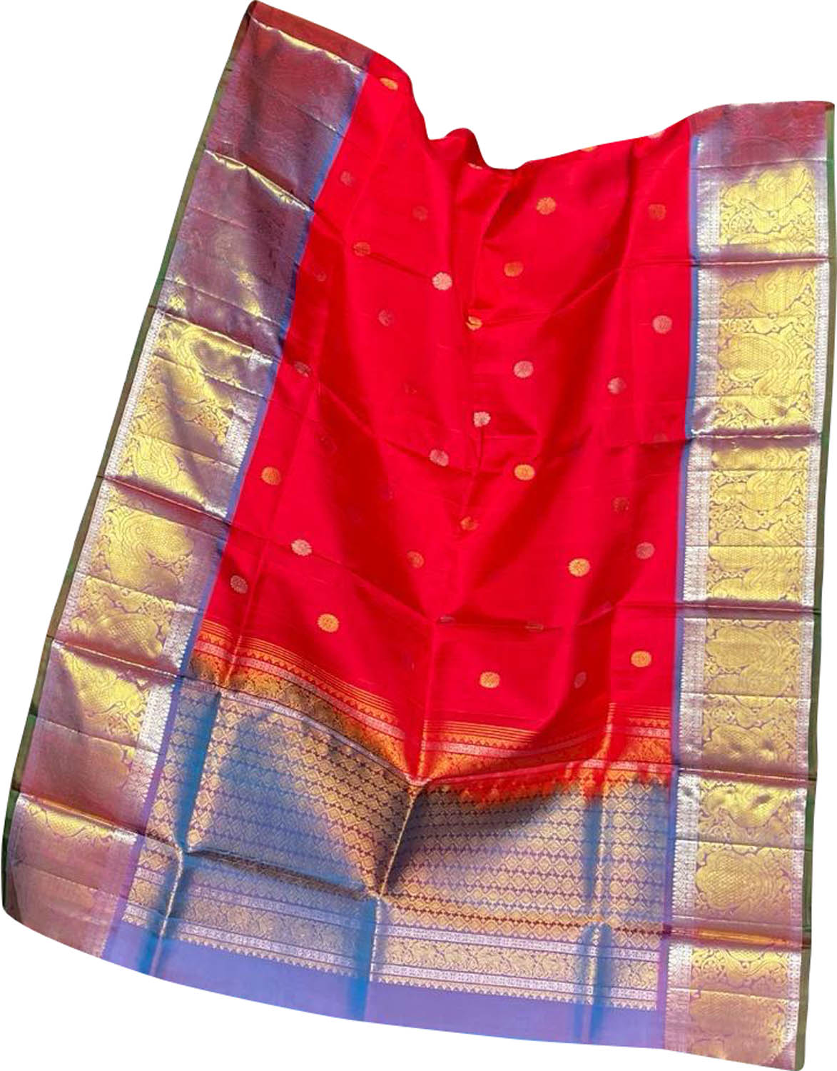 Exquisite Red Kanjeevaram Silk Dupatta - Handloom Beauty - Luxurion World
